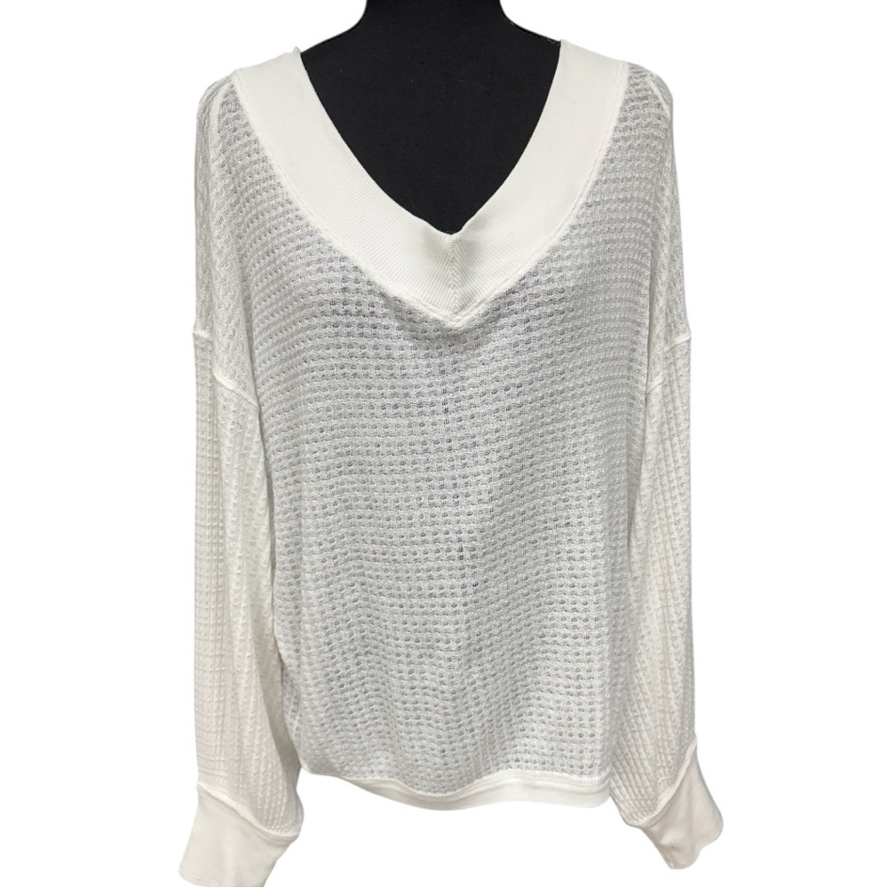 Free People We The Free South Side Thermal Top White Oversized Waffle Knit XS - Picture 4 of 10